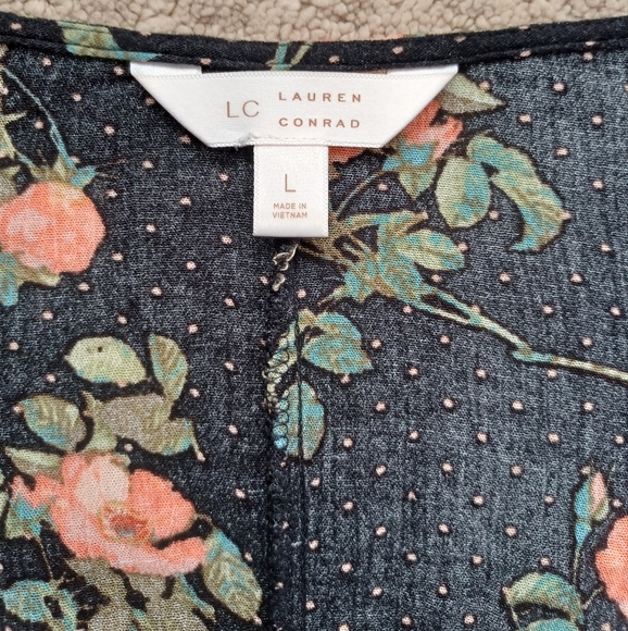 LC Lauren Conrad Women's Polka Dot Floral Blouse - Black (Large) - Picture 4 of 6